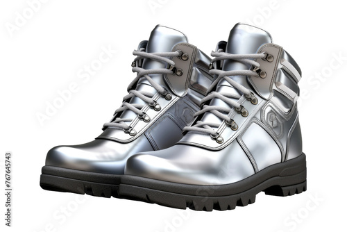 Shimmering Silver: A Duo of Enchanted Boots. On White or PNG Transparent Background.