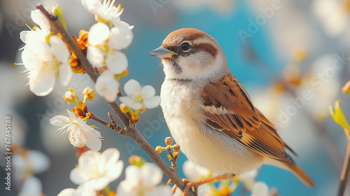 A bird in spring flowers. © Janis Smits