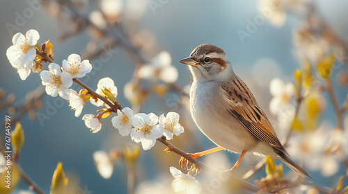 A bird in spring flowers.