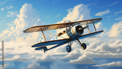 Old biplane in the clouds. 3D render. Clip art. © Laik Alam