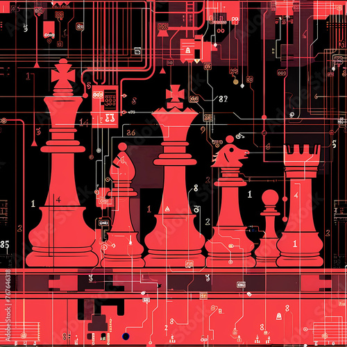 Red endless chess pieces seamless set 2, gennerlet ai
