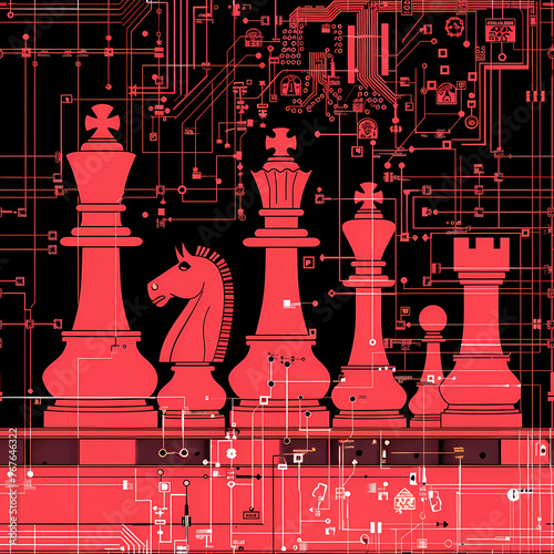 Red endless chess pieces seamless set 3