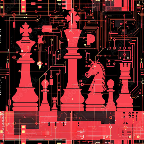 Red endless chess pieces seamless set 1 , gennerlet ai