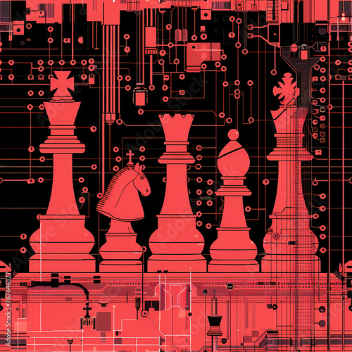 Red endless chess pieces seamless set 4