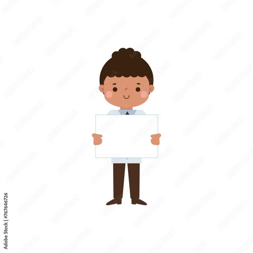 Cute cartoon doctor honding blank sign character flat style vector illustration on white background Cute cartoon doctor honding blank sign character flat style vector illustration on white background
