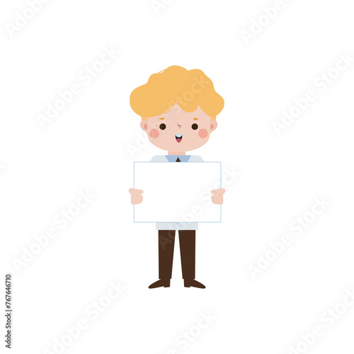 Cute cartoon doctor honding blank sign character flat style vector illustration on white background photo