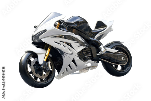 Monochrome Beast  A Sleek White and Black Motorcycle. On White or PNG Transparent Background.