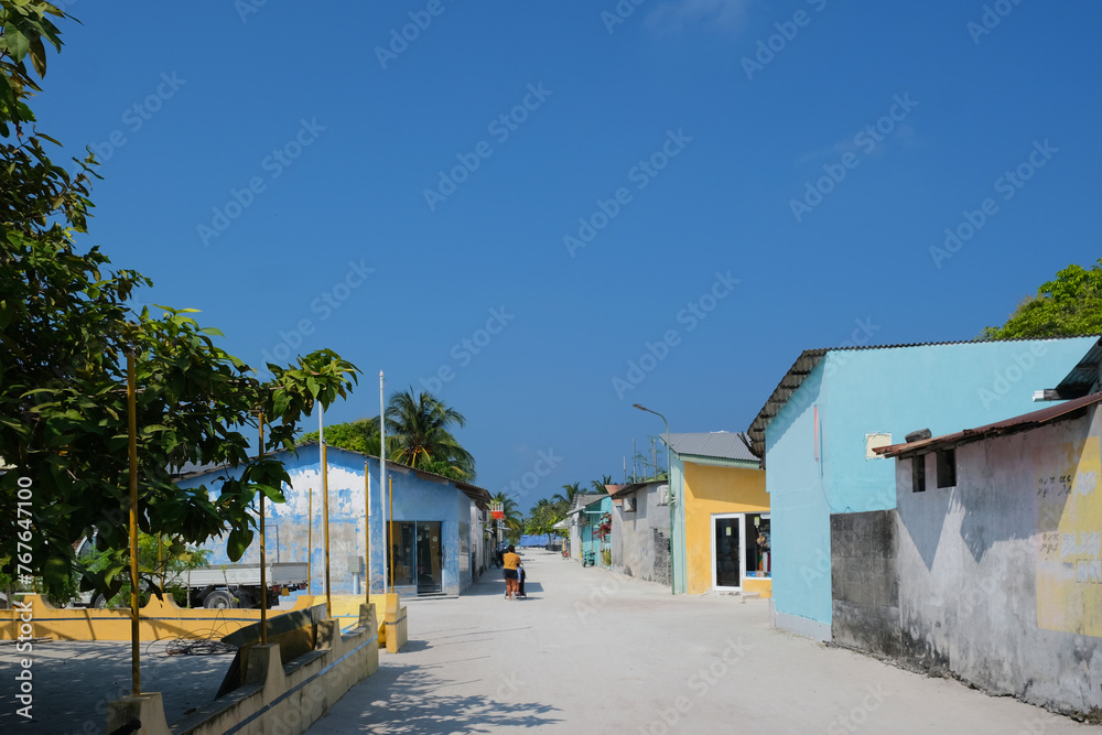 Beautiful local village at Mathiveri island. Mathiveri is one of the westernmost islands in the Maldives.