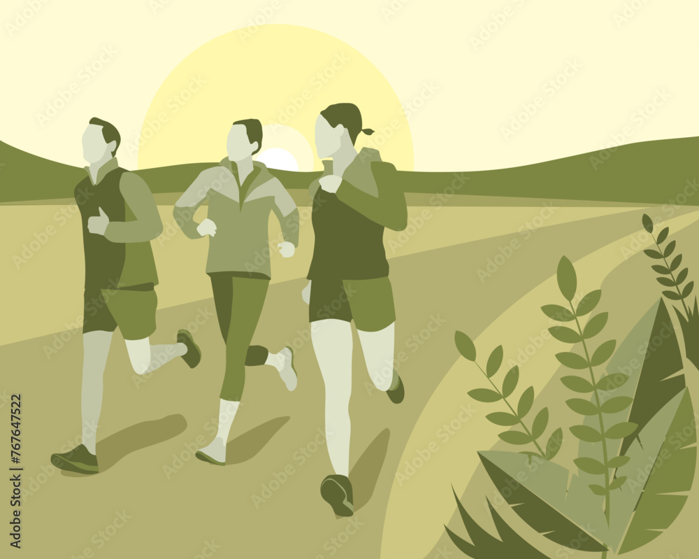 Runners in the morning scene background illustration vector