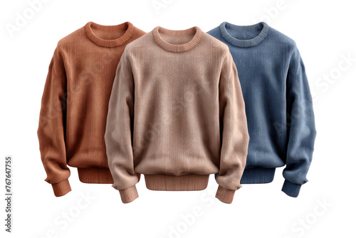 Trio of Sweater Hues: Cobalt, Ruby, Gold. On White or PNG Transparent Background.