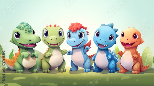 Baby Dinosaurs Family enjoying together and Adventures in the Lush Greenery © Laiba