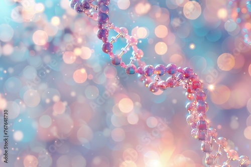 Whimsical DNA structure with a backdrop of soft, dreamy bokeh photo