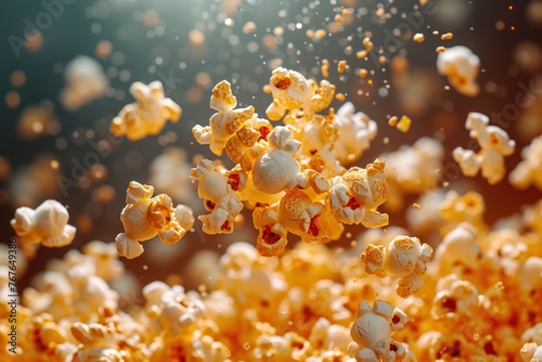 Flying Popcorn on Cinema Background. Generative AI