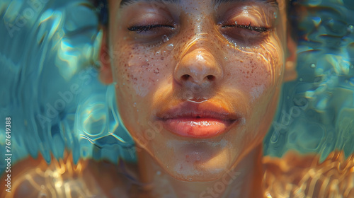 Dreamy Underwater Scene With Sunlight Caressing Closed Eyes