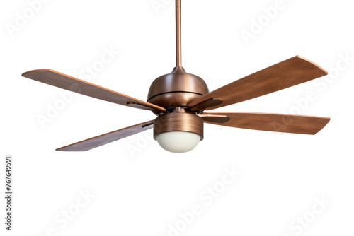 Spinning Dreams: A Majestic Ceiling Fan Illuminated by Light. On White or PNG Transparent Background.