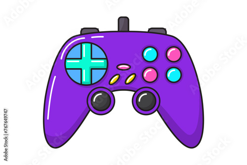 Vector game controller gamepad icon. Violet joystick element flat style isolated on white background. Retro gamer device