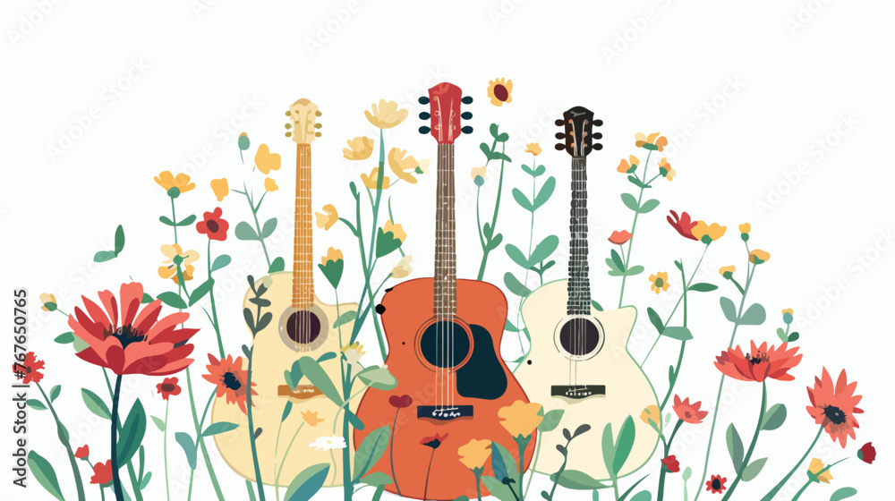 Acoustic Guitars Flowers flat vector