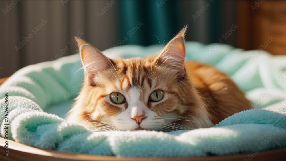 Adorable Cat Relaxing in Cozy Cat Bed Adorable Cat Relaxing in Cozy Cat Bed