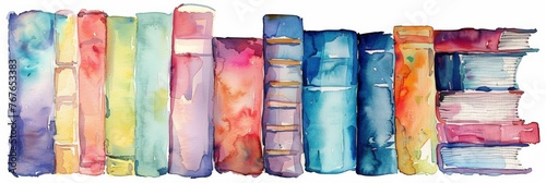 watercolor stack of books isolated on white background For teachers day design, back to school graphics, watercolor illustration  photo