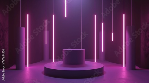 Stylish Room With Purple Lighting and Round Table