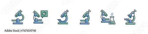 simple microscope science laboratory icon set microbiology organism study virus magnifier vector illustration collection