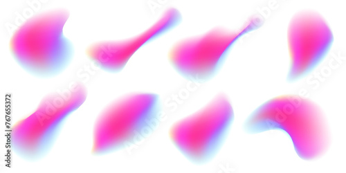 Aura neon y2k gradient abstract shape set. Blur y2k fluid irregular organic element. Blur gradient neon mesh. Vector illustration