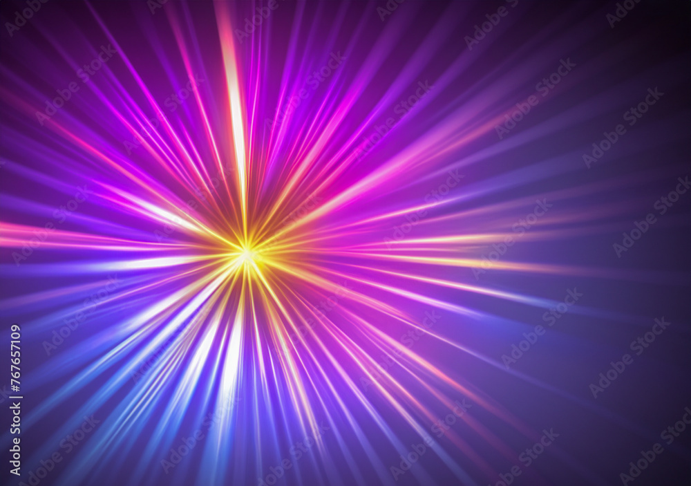 Fototapeta premium Iridescent sparkling glow. Led neon purple pink gold glowing. Refraction of rays through a prism.