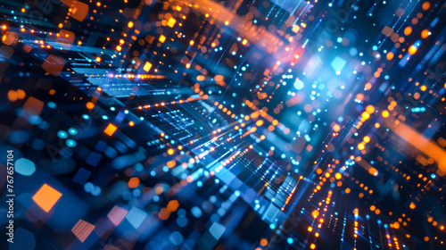 Wallpaper Mural Abstract technology futuristic digital concept square pattern with lighting glowing particles square elements on dark blue background. Vector illustration Torontodigital.ca