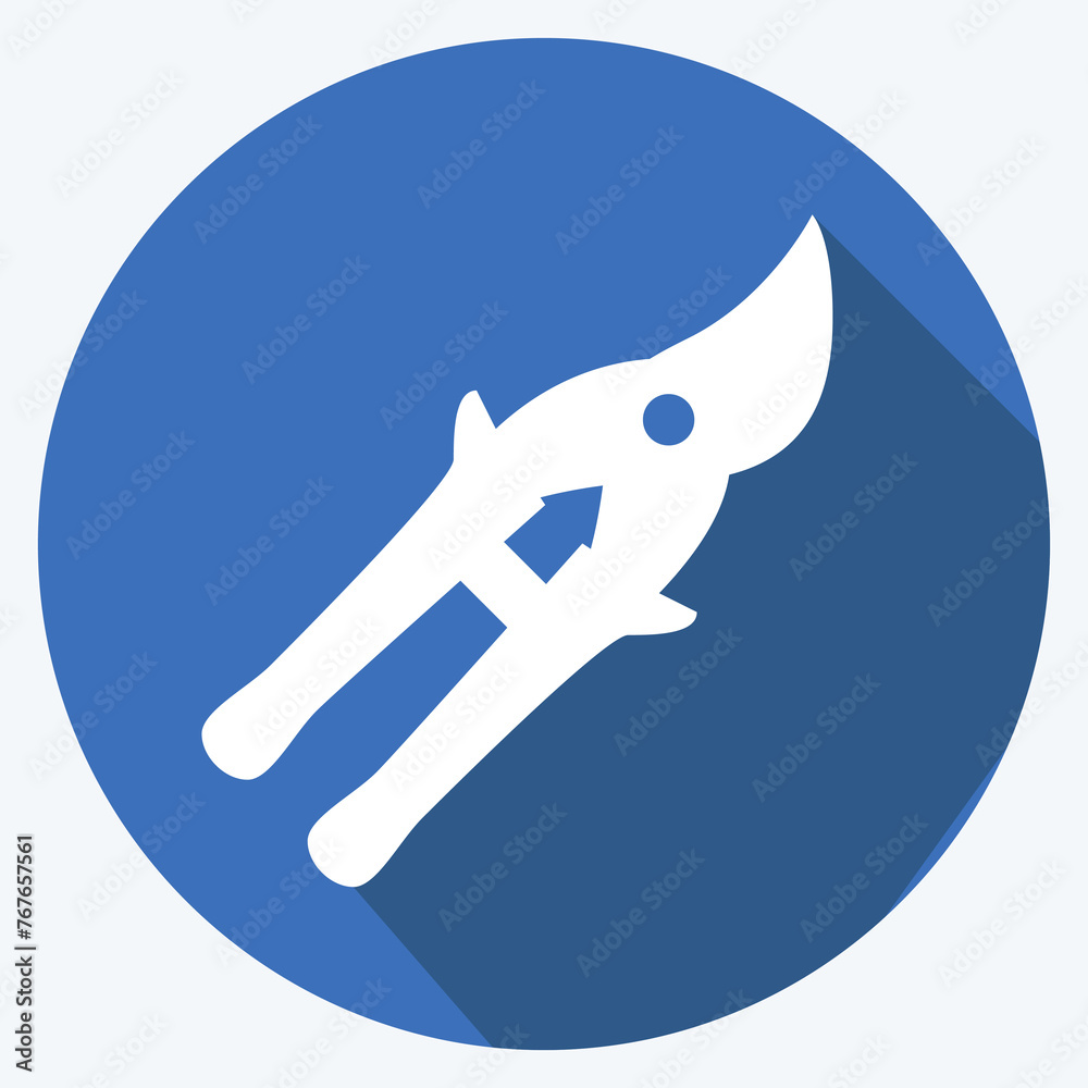 Icon Hand Pruners - Long Shadow Style - Simple illustration,Editable stroke