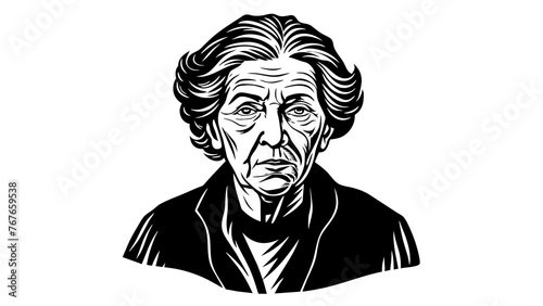 Captivating Black and White Vector Portrait Old Woman's Face 