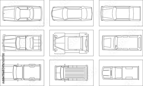 Adobe Illustrator Artwork Vector illustrator design sketch, collection of car images seen from above