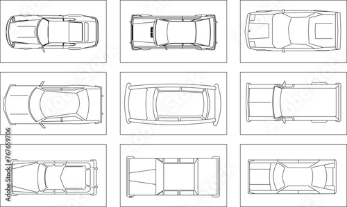 Adobe Illustrator Artwork Vector illustrator design sketch, collection of car images seen from above