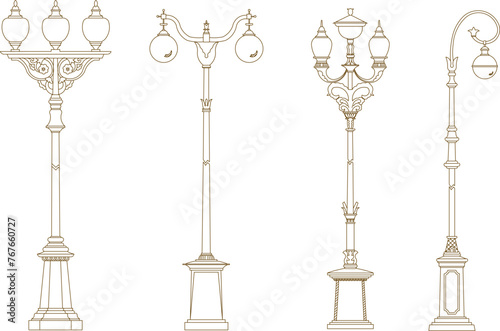 Adobe Illustrator Artwork vector sketch illustration of old classic vintage traditional ethnic decorative garden lamp design