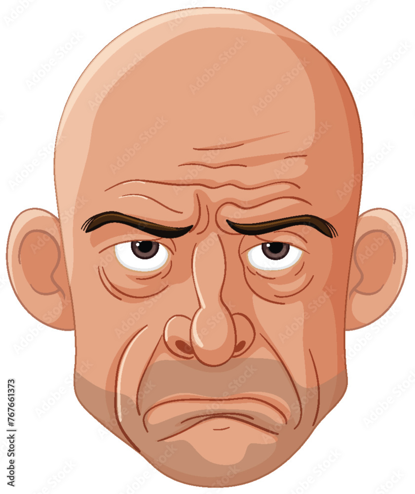 Vector illustration of a bald, grumpy man's face Vector illustration of a bald, grumpy man's face