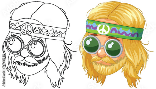 Colorful and detailed hippie character design.