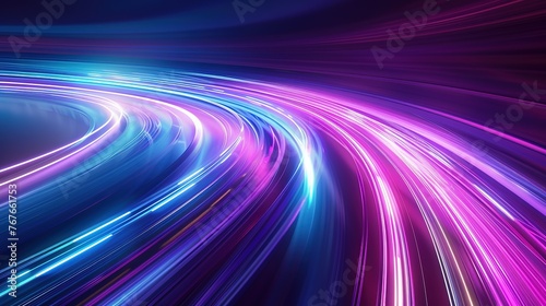 Abstract background with speed motion blur light streaks in purple, blue, and aquamarine, suitable for technology, business, or futuristic concept designs