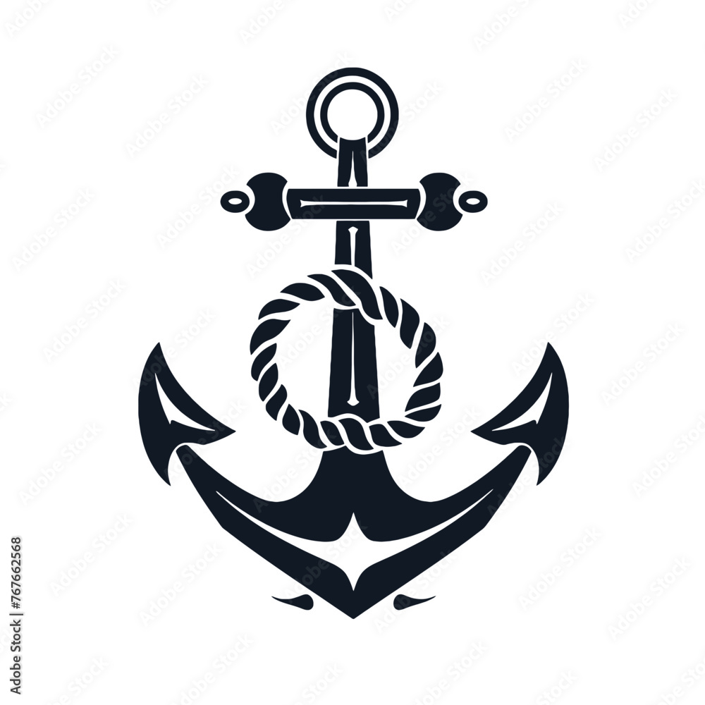 Vector illustration, monochrome sea anchor icon isolated on white background. Simple shape for design logo, emblem, symbol, sign, badge, label, stamp. Vector illustration, monochrome sea anchor icon isolated on white background. Simple shape for design logo, emblem, symbol, sign, badge, label, stamp.