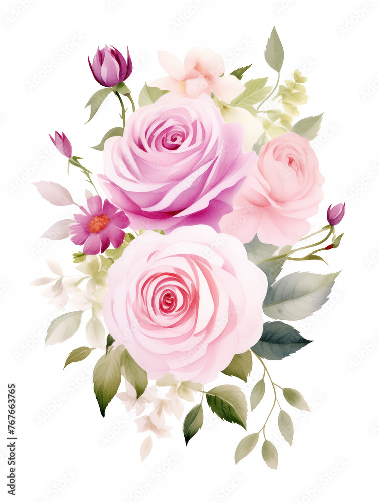 watercolor illustration pink, red, white Rose flower and green leaves. Florist bouquet, International Women's Day, Mother's Day, wedding flowers. watercolor illustration pink, red, white Rose flower and green leaves. Florist bouquet, International Women's Day, Mother's Day, wedding flowers.