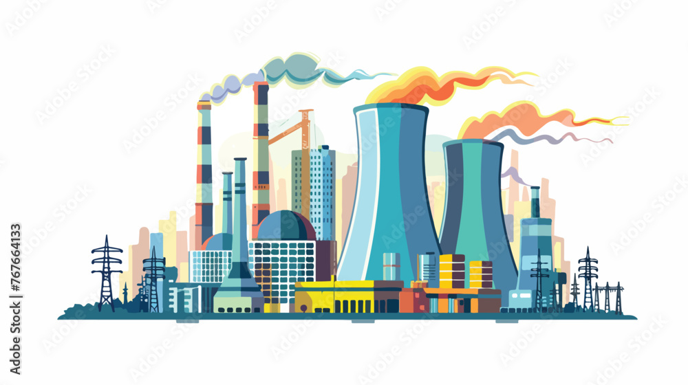 City and nuclear power stations Flat vector isolated