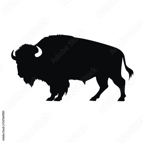 Bison Silhouette Logo Standing Wild Buffalo Animal Vector Graphic Design 