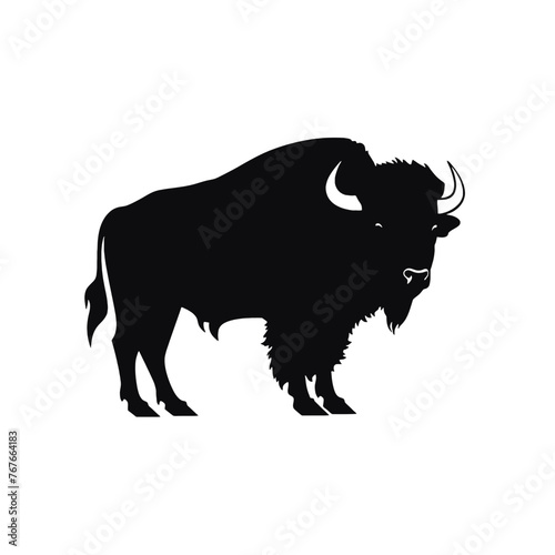 Bison Silhouette Logo Standing Wild Buffalo Animal Vector Graphic Design 