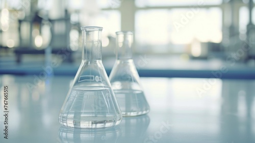 Laboratory equipment beakers and flask with backlight in different group