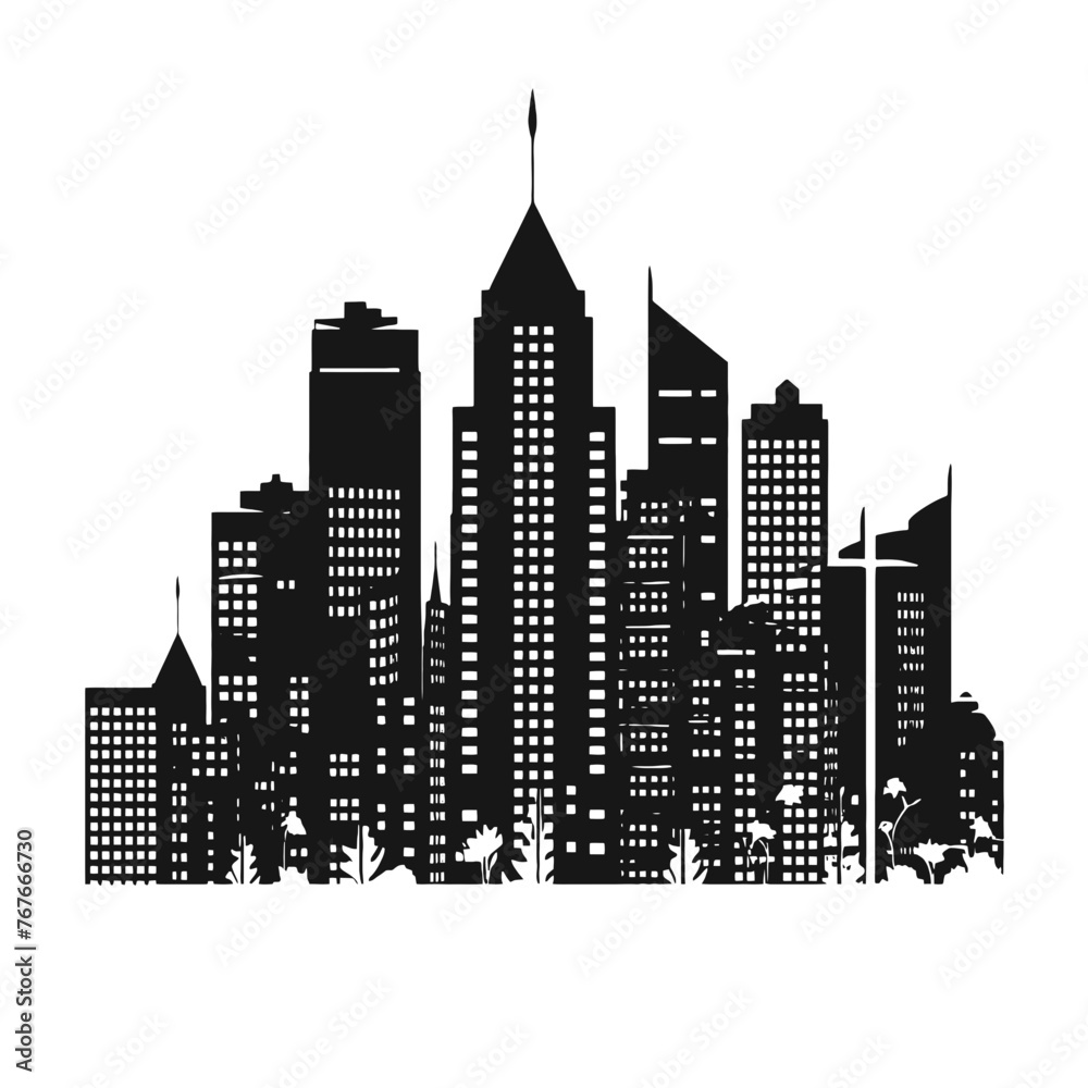Building silhouette cityscape. Modern flat city architecture. urban city landscape.