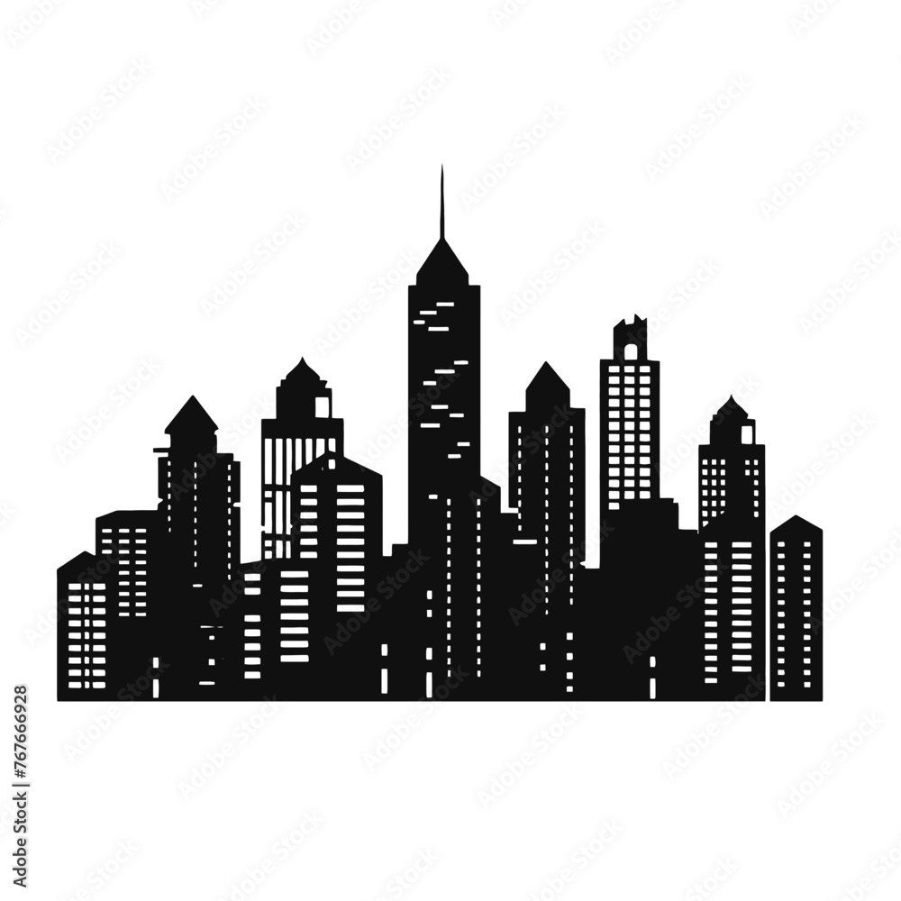 Fototapeta premium Building silhouette cityscape. Modern flat city architecture. urban city landscape.