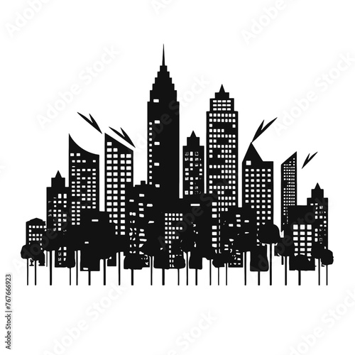 Building silhouette cityscape. Modern flat city architecture. urban city landscape.