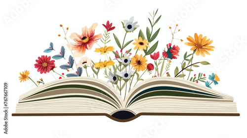 Open Book with Beautiful Flowers flat vector 