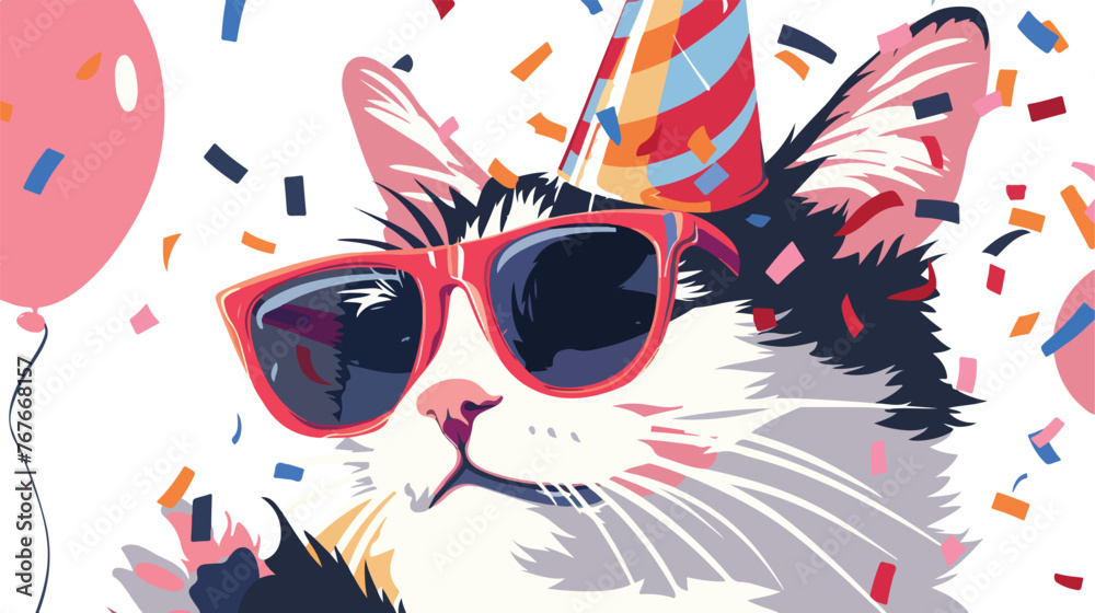Party Kitten flat vector isolated on white background