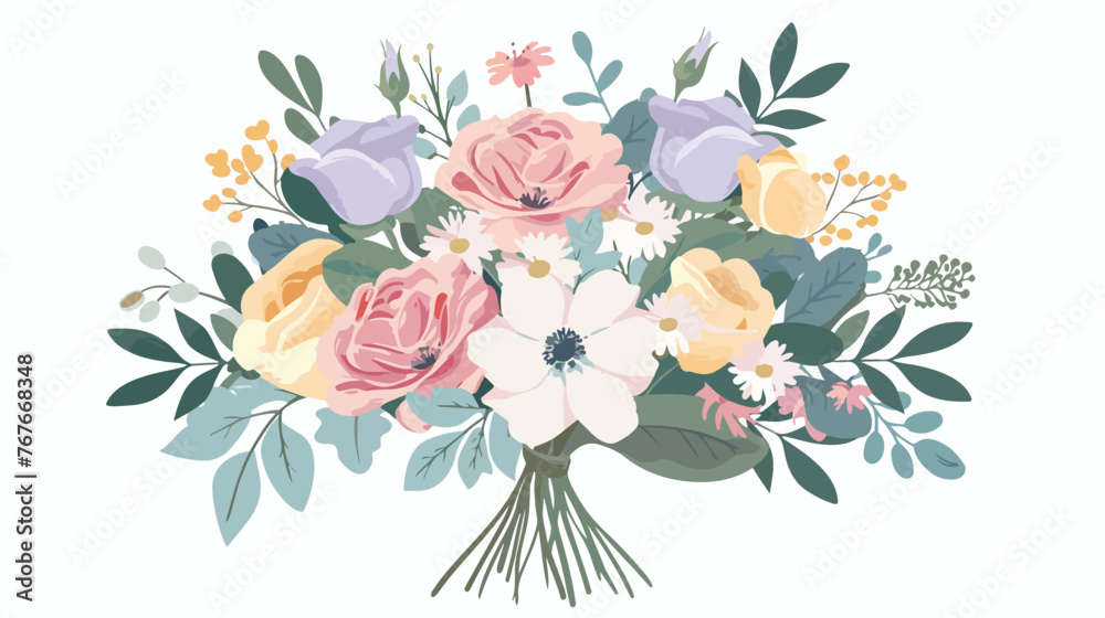 Pastel Wedding Bouquet flat vector isolated on white
