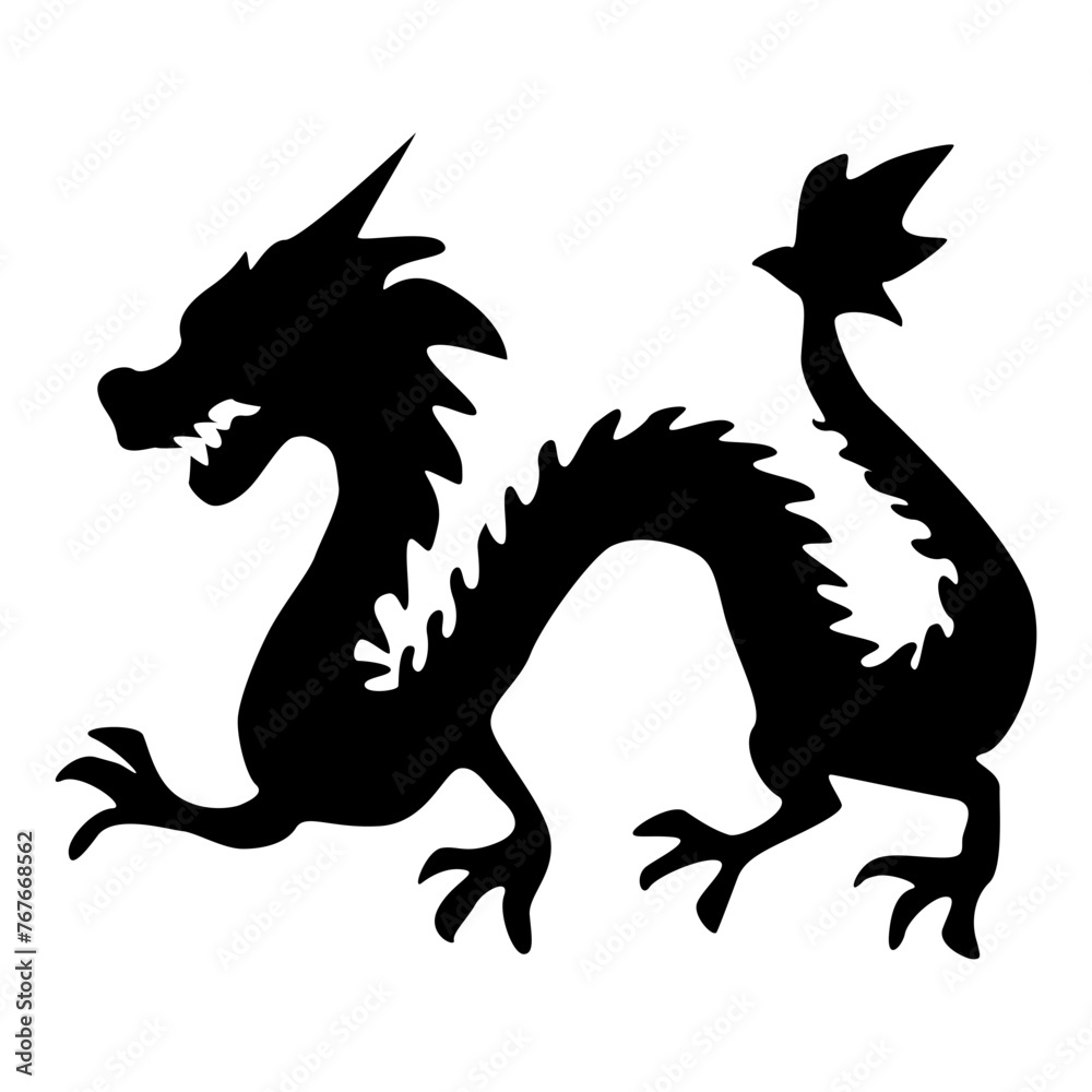 Black Silhouette of Chinese Dragon. Vector Illustration.