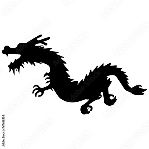 Black Silhouette of Chinese Dragon. Vector Illustration.